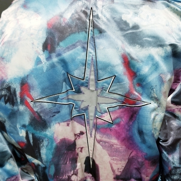 Vintage Polaris Snowmobile Puffer Jacket Thermoloft Abstract Map Print size L - Picture 7 of 10